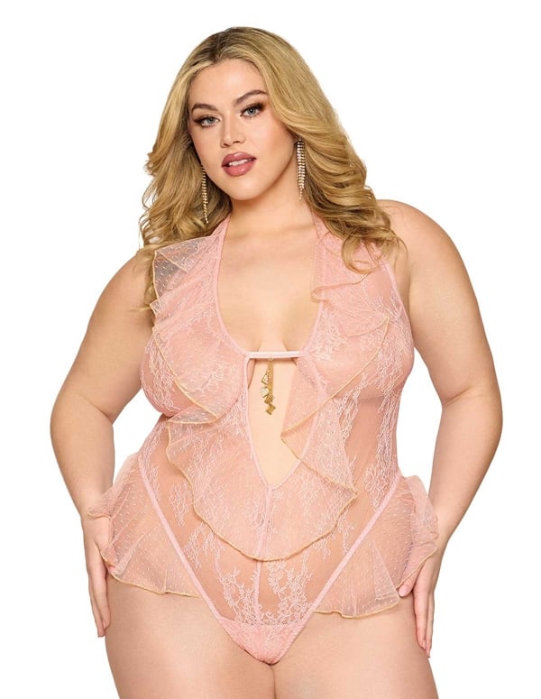 Love Charm Delicate Lace Plus Size Teddy default view Color: RS