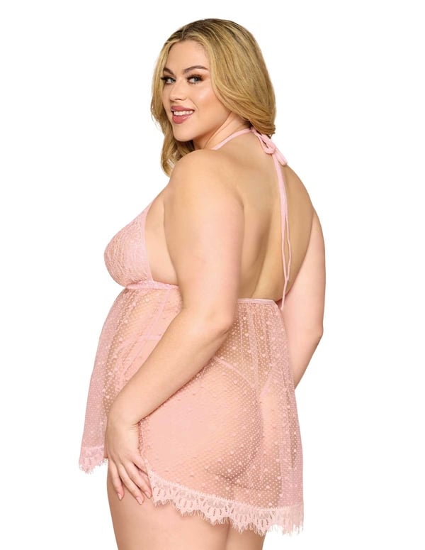 Flocked Heart And Mesh Plus Size Babydoll With Rhinestone Detail ALT1 view Color: RS