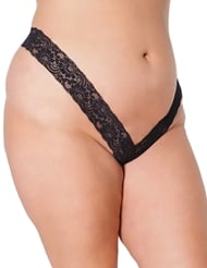 Front view of HIGH CUT PLUS SIZE LACE THONG