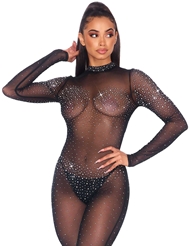 Front view of FINEST HOUR RHINESTONE JUMPSUIT