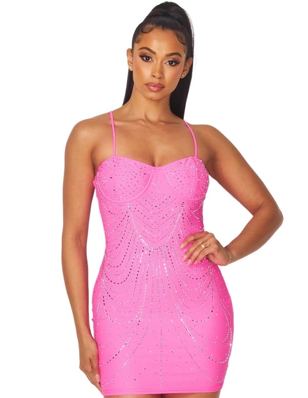 Kaia Nylon Knit Rhinestone Bodycon Dress default view Color: HP