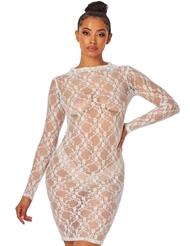 Front view of BAECATION LACE MOCK NECK LONG SLEEVE MINI DRESS