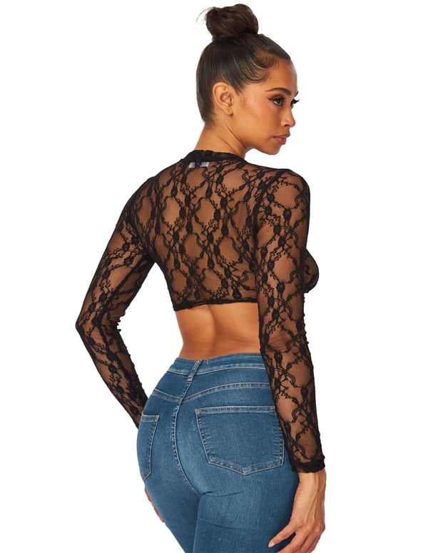 Stay Unbothered Lace Long Sleeve Crop Top ALT1 view Color: BK