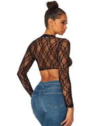 Alternate back view of STAY UNBOTHERED LACE LONG SLEEVE CROP TOP
