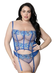 Front view of BEAU EMBROIDERED PLUS SIZE BUSTIER AND PANTY
