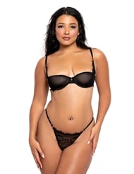 Front view of CECILIA 2PC BLACK BRA AND PANTY WITH RHINESTONE DETAIL
