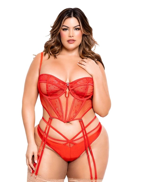 Hana Cropped Plus Size Bustier With Garters And Panty default view Color: RD