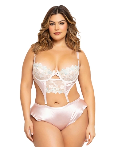 BLOSSOM 2PC BUSTIER AND FLUTTER SHORT PLUS SIZE SET - 11674X-06000