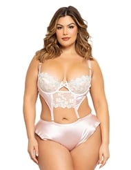 Front view of BLOSSOM 2PC BUSTIER AND FLUTTER SHORT PLUS SIZE SET