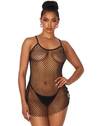Front view of CHRISTY BEADED FISHNET MINI DRESS