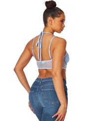 Alternate back view of CROPPED BLUE BUSTIER TOP