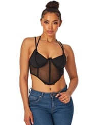 Front view of CROPPED BLACK BUSTIER TOP