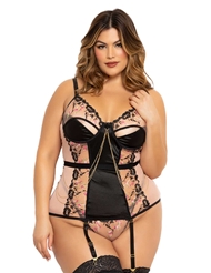 Front view of TYRA EMBROIDERED FLORAL LACE PLUS SIZE CHEMISE