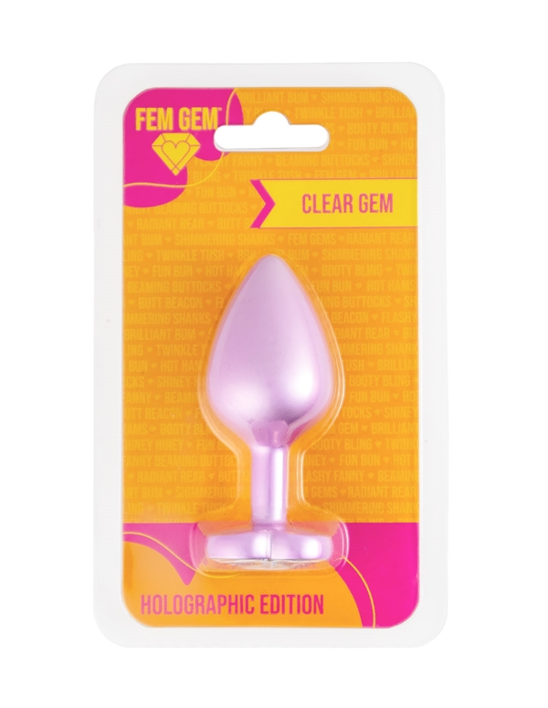 FEM GEM - HOLOGRAPHIC EDITION - PINK PLUG W/ CLEAR HEART GEM BASE ALT6 view Color: PK