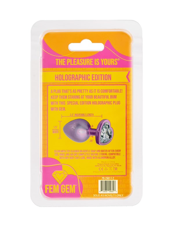 FEM GEM - HOLOGRAPHIC EDITION - PINK PLUG W/ CLEAR HEART GEM BASE ALT7 view Color: PK