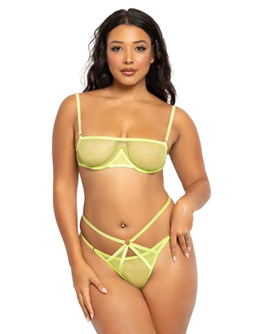 2PC LIME FISHNET BRA AND PANTY SET - 11585P-LM-06000