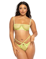 Front view of 2PC LIME FISHNET BRA AND PANTY SET
