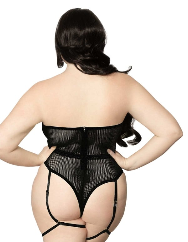 Strapless Black Fishnet Plus Size Teddy ALT1 view Color: BK