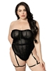Additional BLACK view of product STRAPLESS BLACK FISHNET PLUS SIZE TEDDY with color code BK