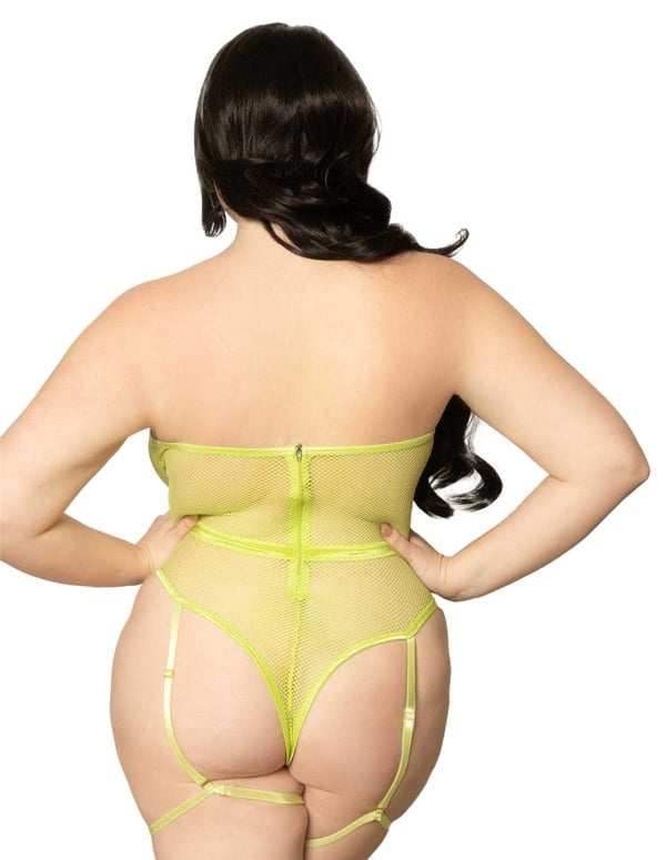 Strapless Lime Fishnet Teddy ALT1 view Color: LI