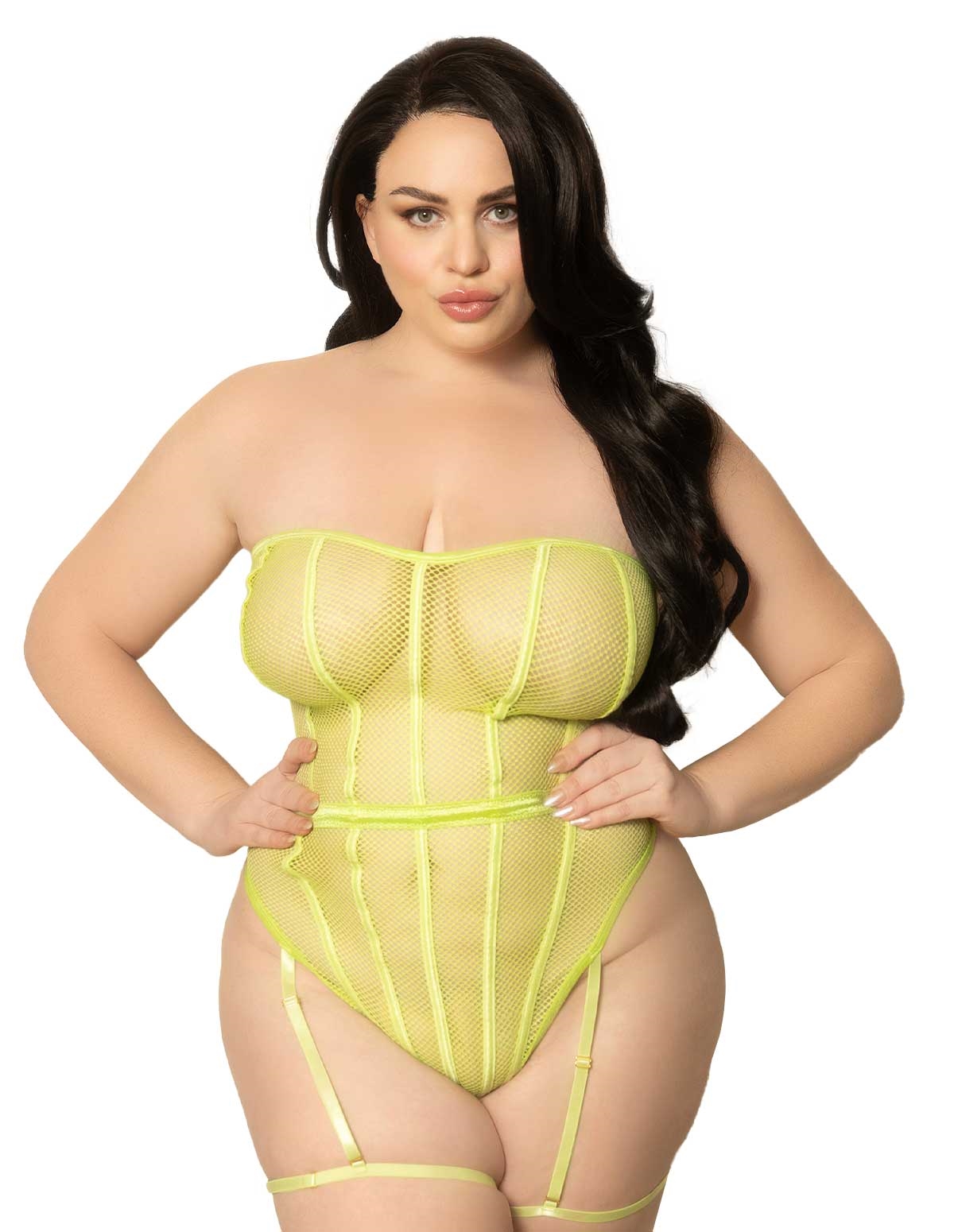 alternate image for Strapless Lime Fishnet Teddy