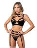 Additional BLACK view of product LYRA 3PC BLACK LAMÉ AND FISHNET BRA SET with color code BK