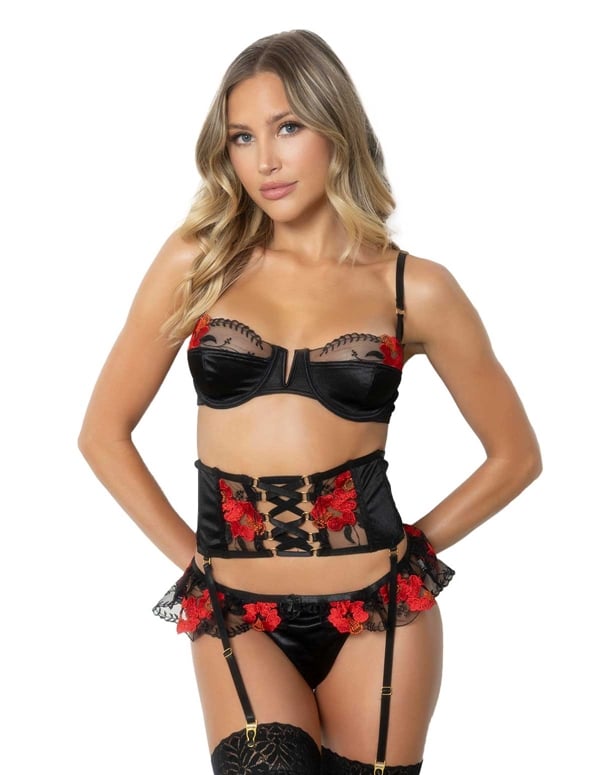 Fleur 3Pc Embroidered Bra Set default view Color: BKR