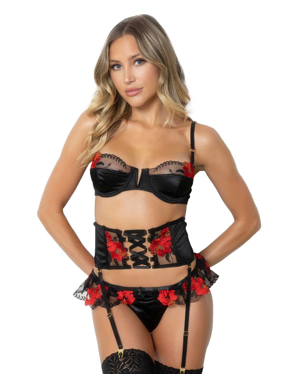 alternate image for Fleur 3Pc Embroidered Bra Set