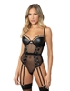 Additional BLACK view of product LYANNA WET LOOK AND FISHNET TEDDY with color code BK