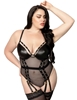 Additional BLACK view of product LYANNA WET LOOK AND FISHNET PLUS SIZE TEDDY with color code BK