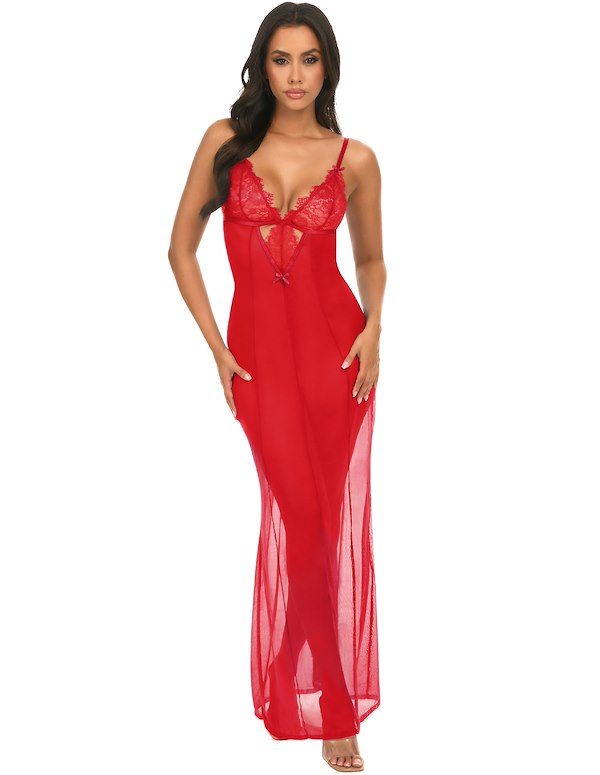 AMORA EYELASH LACE GOWN ALT2 view Color: RD