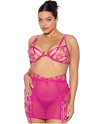 Alternate front view of NOVA 3PC BLACKLIGHT PLUS SIZE BRA AND SKIRT SET