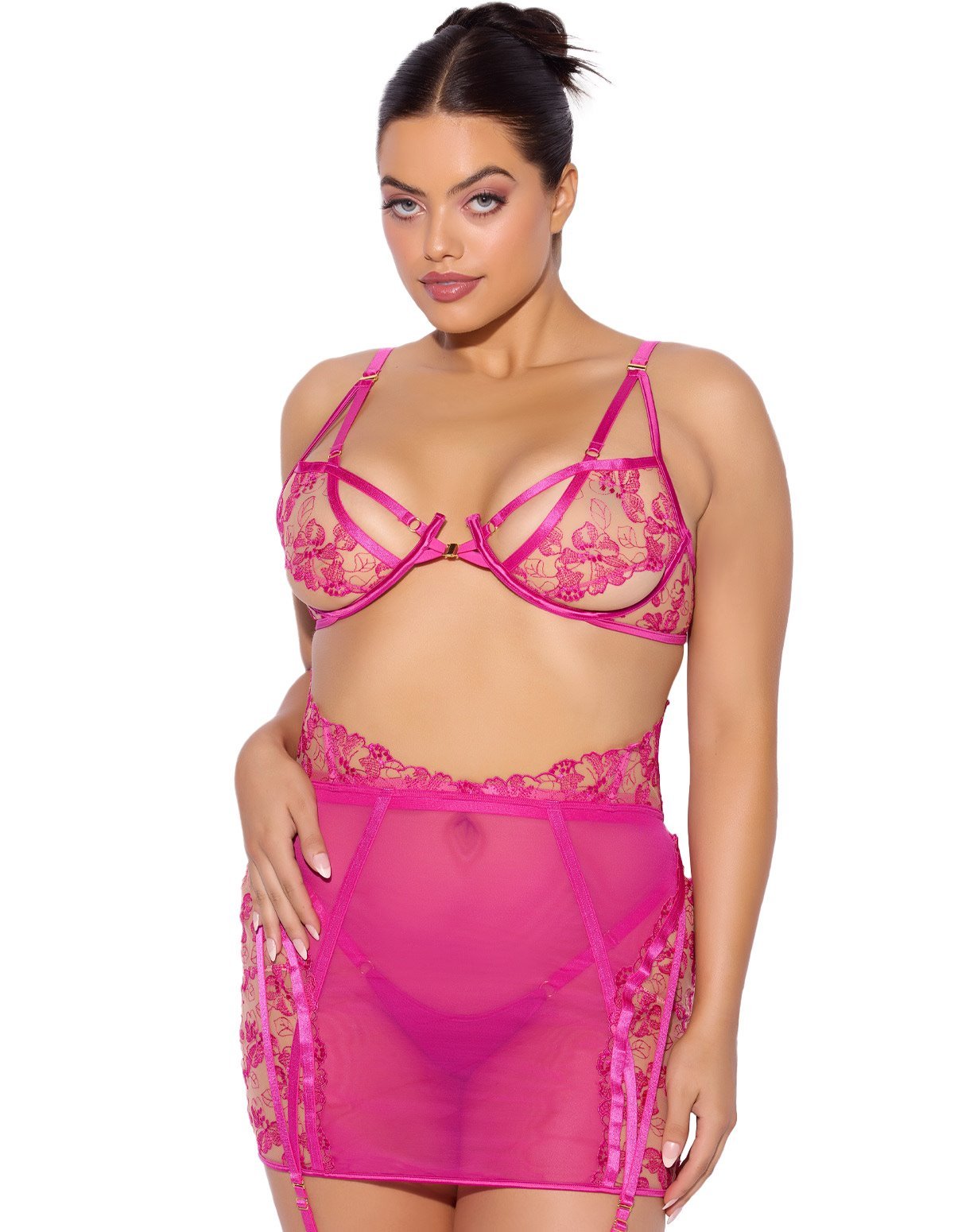 alternate image for Nova 3Pc Blacklight Plus Size Bra And Skirt Set