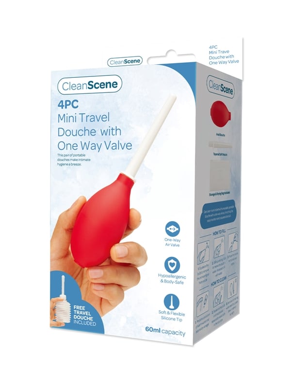 Cleanscene 4Pc Mini Travel Douche With One Way Valve ALT3 view Color: RD