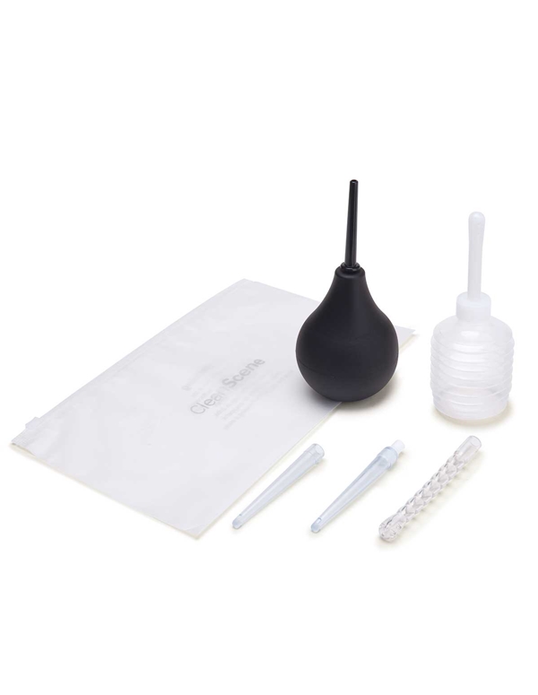 CLEANSCENE 7PC ANAL DOUCHE SET W/ FLEXIBLE TIP HEAD ALT2 view Color: BK