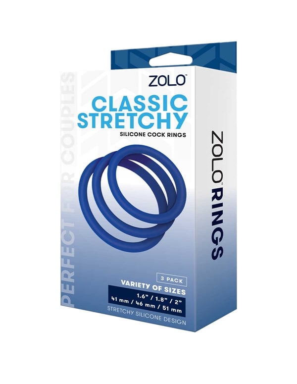 Zolo 3Pc Stretchy Silicone Cock Rings ALT1 view Color: BL