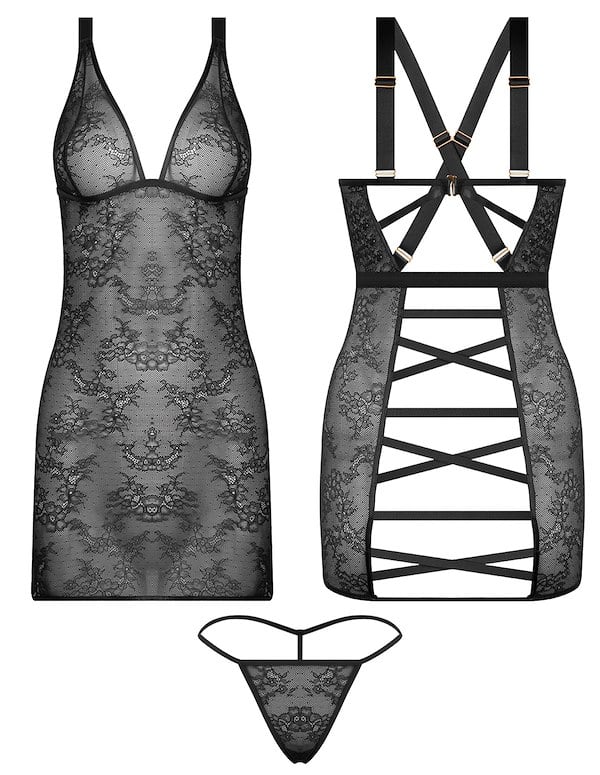 Kiki Chemise And G-String Set ALT3 view Color: BK