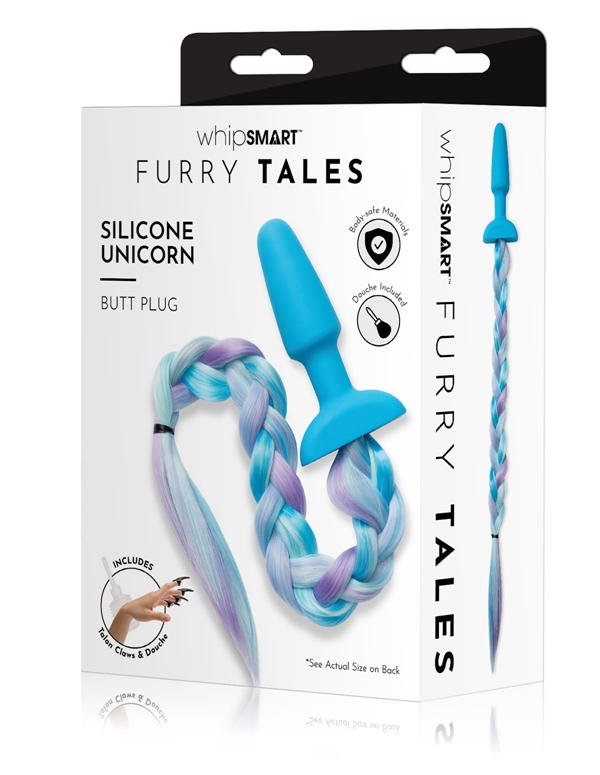 Whipsmart Furry Tales Silicone Plug W/ Unicorn Tail ALT1 view Color: BL