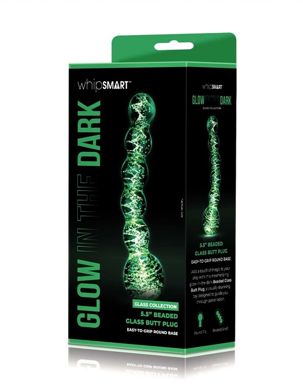 Whipsmart Glow In The Dark 5.5 Beaded Glass Butt Plug ALT2 view Color: CL