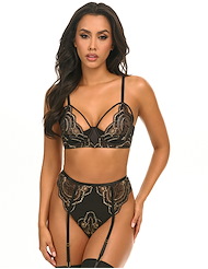 Front view of DAKOTA PADDED SHELF BRA AND GARTER PANTY