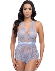 Front view of BREA EYELASH LACE ROMPER