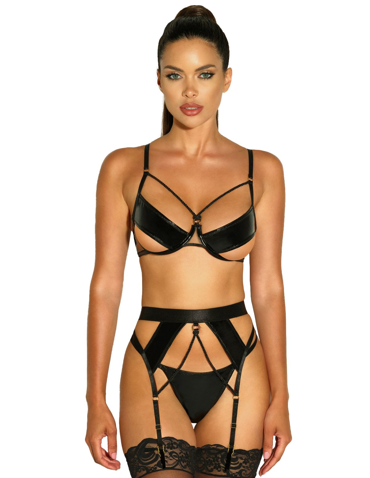 alternate image for SAY NO MORE VINYL AND ROPE 3PC BRA SET