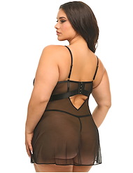 Alternate back view of LEANNA EMBROIDERY AND SATIN PLUS SIZE BABYDOLL
