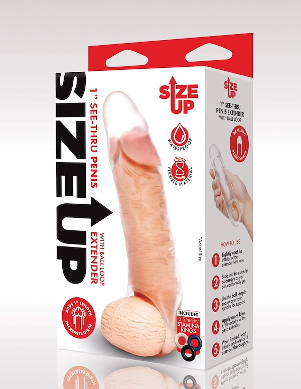 Size Up 1 Inch See-Thru Penis Extender W/ Ball Loop ALT3 view Color: CL