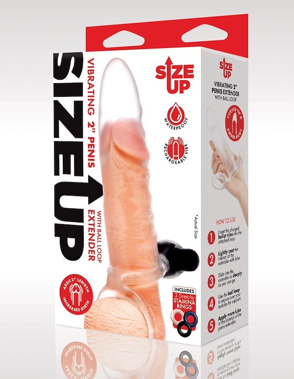Size Up 2 Inch Vibrating Penis Extender W/ Ball Loop ALT3 view Color: CL