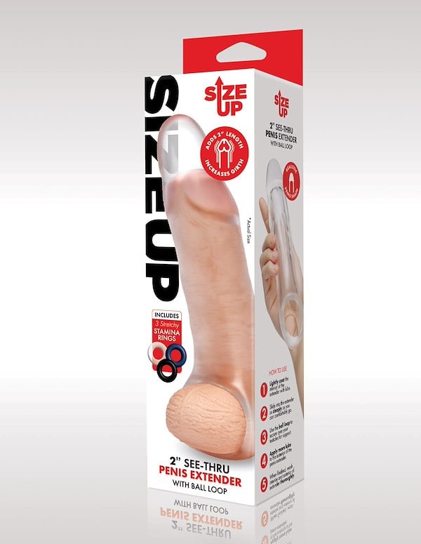 Size Up 2 Inch See-Thru Penis Extender W/ Ball Loop ALT3 view Color: CL