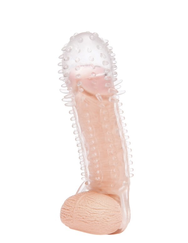 Size Up 1.5 Inch See-Thru Textured Penis Extender W/ Ball Loop ALT1 view Color: CL