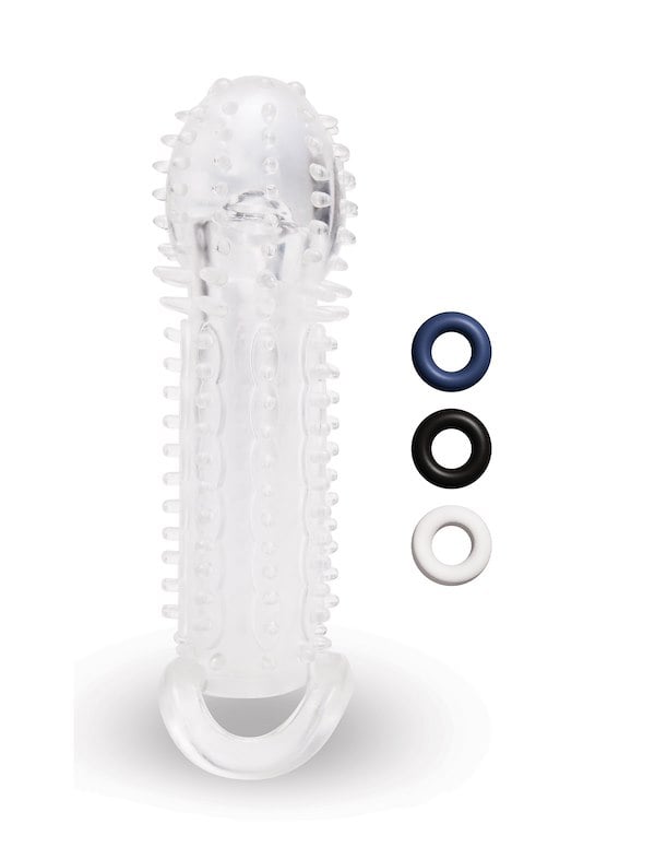 Size Up 1.5 Inch See-Thru Textured Penis Extender W/ Ball Loop ALT2 view Color: CL