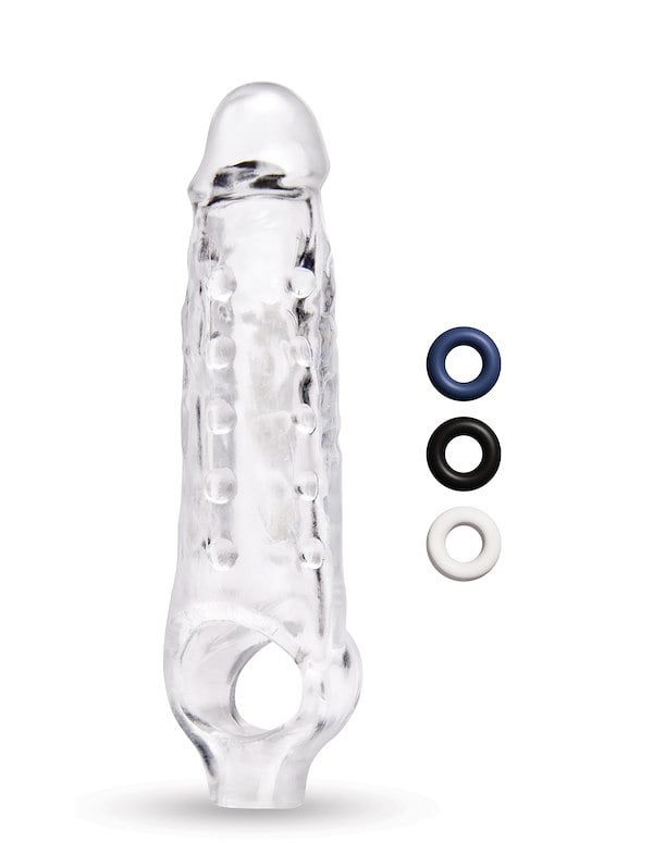 Size Up 1 Inch See-Thru Studded Penis Extender W/ Ball Loop ALT2 view Color: CL