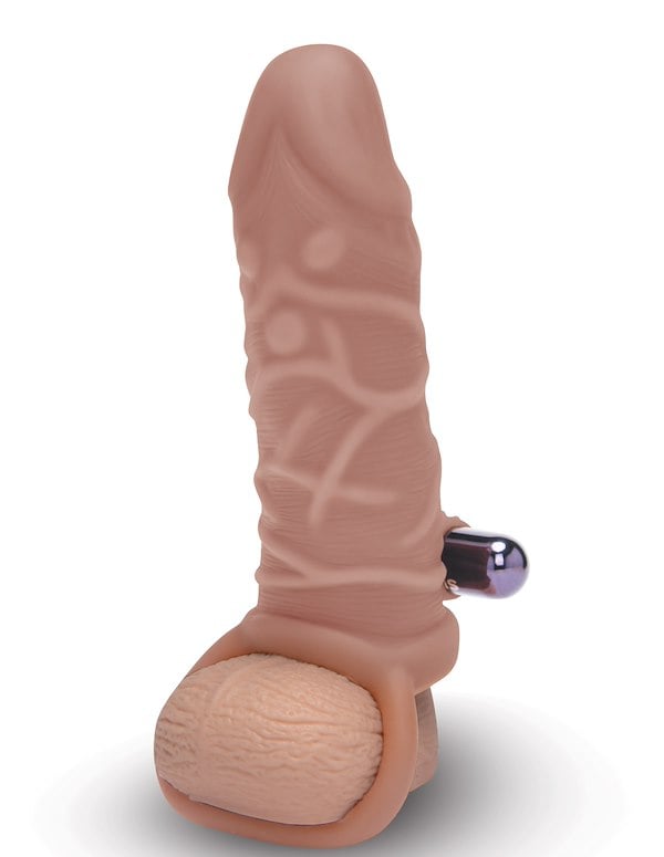 Size Up 1 Inch Vanilla Vibrating Penis Vibrating Penis Extender W/ Ball Loop ALT1 view Color: VA